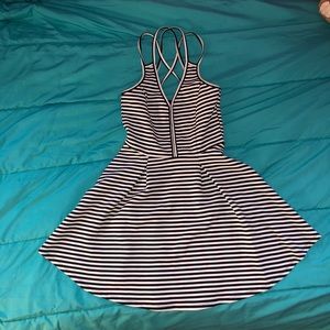 Striped Skater Dress with Criss-Cross Back